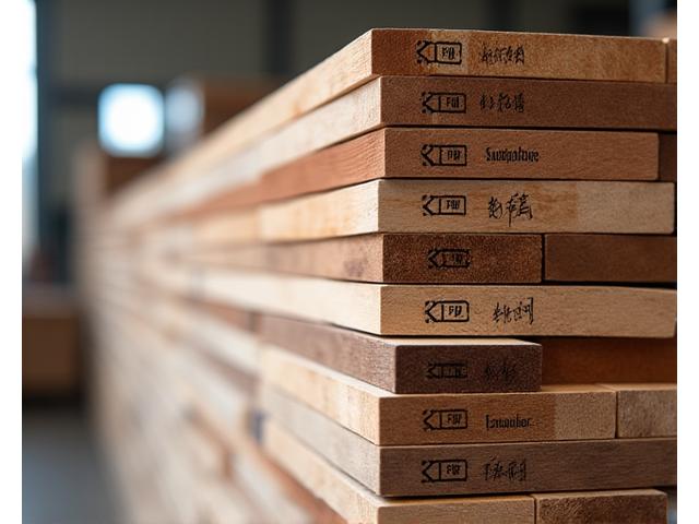 Stapel FSC-gecertificeerd hout in een duurzaam beheerd bos met zonnig bladerdak.